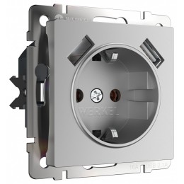 Розетка с заземлением и со шторкой и 2хUSB, без рамки Werkel  W1171506