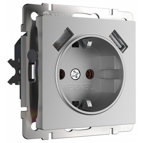 Розетка с заземлением и со шторкой и 2хUSB, без рамки Werkel  W1171506