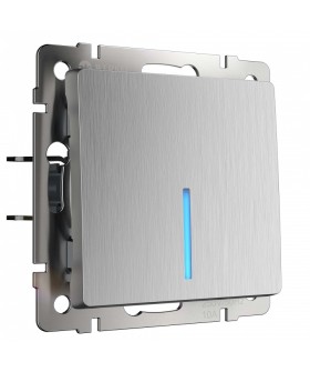 Выключатель одноклавишный с подсветкой без рамки Werkel cеребряный рифленый W1110109