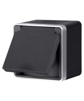 Розетка влагозащищенная с заземлением и со шторкой с крышкой Werkel Gallant (черный с серебром) W5071234