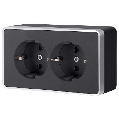 Розетка двойная с заземлением Werkel Gallant (черный с серебром) W5072134