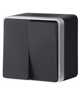 Выключатель двухклавишный влагозащищенный Werkel Gallant (черный с серебром) W5020234