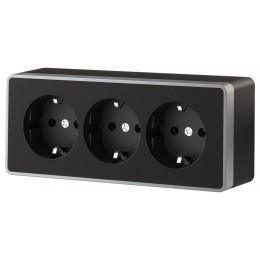 Розетка тройная с заземлением и со шторками Werkel Gallant (черный с серебром) W5073134