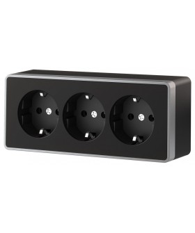 Розетка тройная с заземлением и со шторками Werkel Gallant (черный с серебром) W5073134