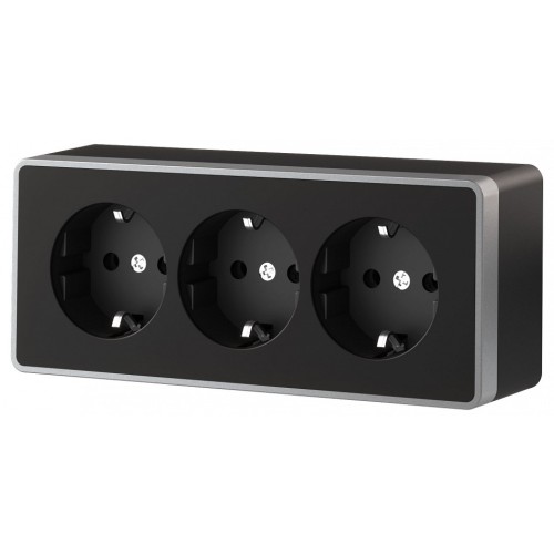 Розетка тройная с заземлением и со шторками Werkel Gallant (черный с серебром) W5073134