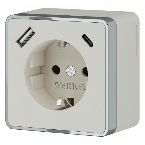 Розетка с заземлением и со шторками и USB Werkel Gallant слоновая кость W5071703