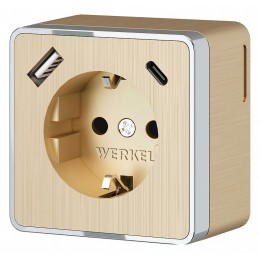 Розетка с заземлением и со шторками и USB Werkel Gallant шампань рифленый W5071710