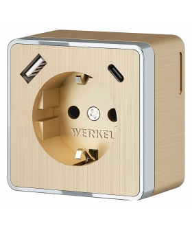 Розетка с заземлением и со шторками и USB Werkel Gallant шампань рифленый W5071710