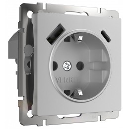 Розетка с заземлением и со шторкой и 2хUSB type A и C, без рамки Werkel  W1171706