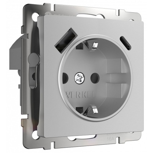 Розетка с заземлением и со шторкой и 2хUSB type A и C, без рамки Werkel  W1171706