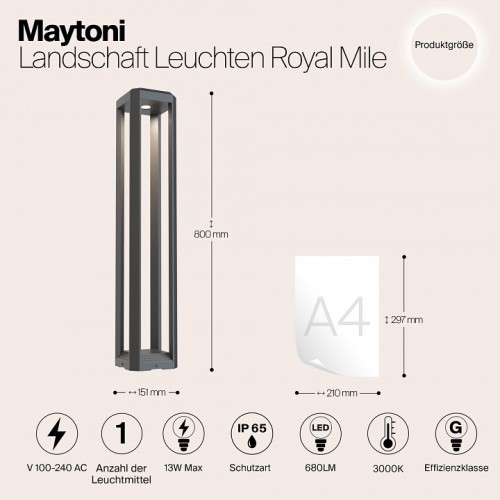 Наземный низкий светильник Maytoni Royal Mile O019FL-L12GR3K