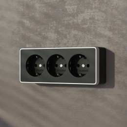 Розетка тройная с заземлением и со шторками Werkel Gallant (черный с серебром) W5073134