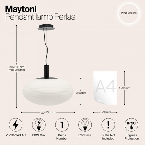 Подвесной светильник Maytoni Perlas P062PL-01W
