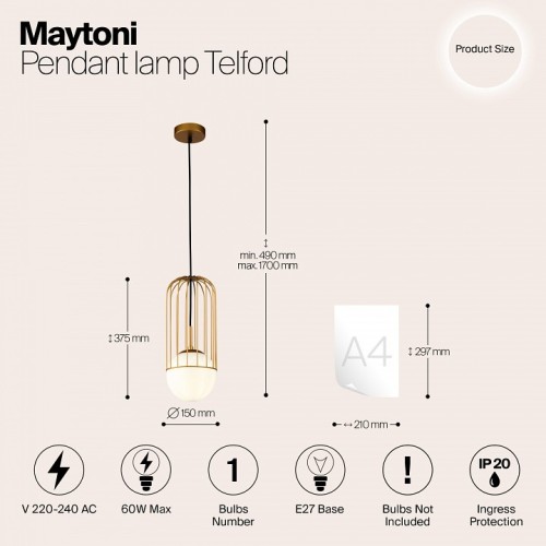 Подвесной светильник Maytoni Telford P362PL-01G