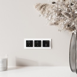 Розетка с заземлением и со шторками и 2хUSB, без рамки Werkel черный акрил W1171748