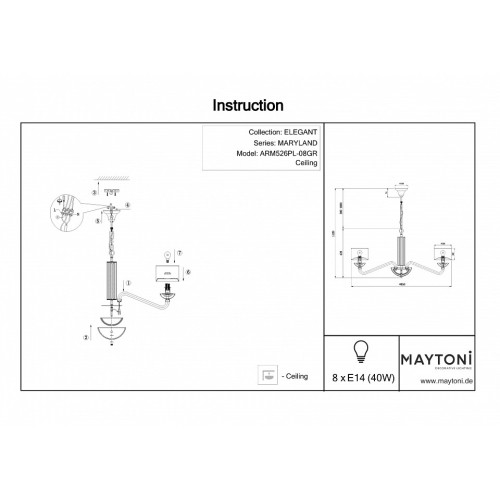 Подвесная люстра Maytoni Maryland ARM526PL-08GR