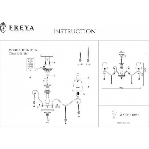 Подвесная люстра Freya Adelaide FR2306-PL-08-W