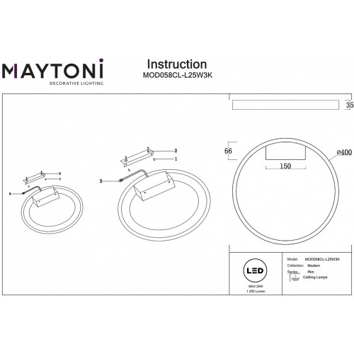 Накладной светильник Maytoni Rim MOD058CL-L25W3K