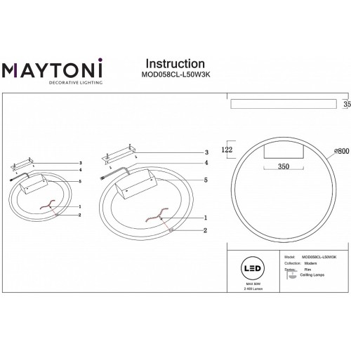 Накладной светильник Maytoni Rim MOD058CL-L50W3K