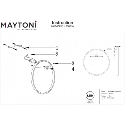 Накладной светильник Maytoni Rim MOD058WL-L35BS3K