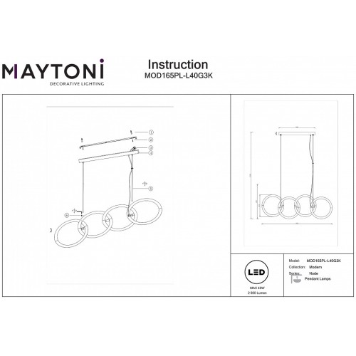 Подвесной светильник Maytoni Node MOD165PL-L40G3K