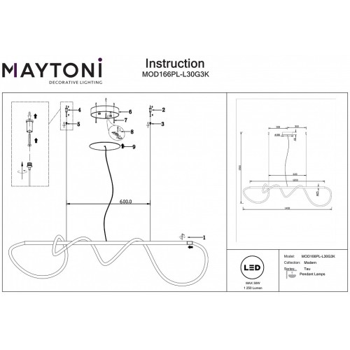 Подвесной светильник Maytoni Tau MOD166PL-L30G3K