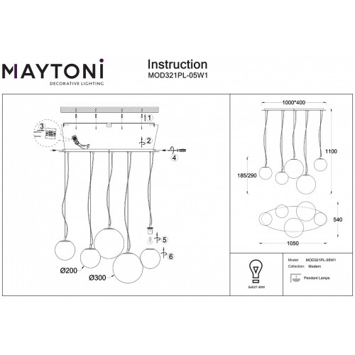 Подвесной светильник Maytoni Basic form MOD321PL-05W1