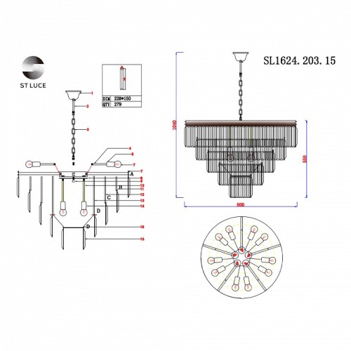 Подвесная люстра ST-Luce Ercolano SL1624.203.15