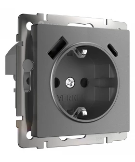 Розетка с заземлением и со шторками и USB Werkel графит матовый W1171764